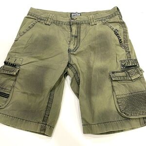 Affliction black premium army green shorts 34